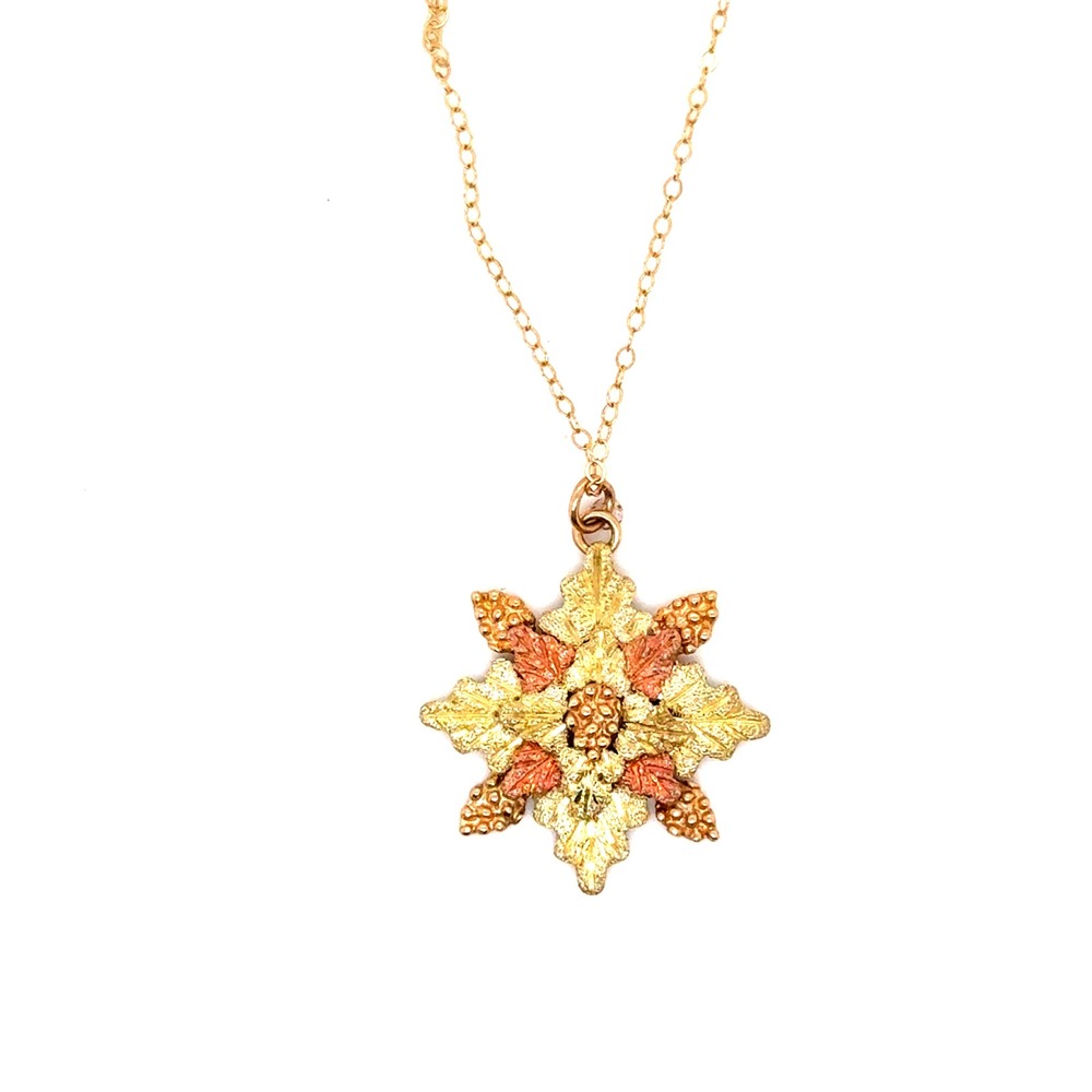 Black Hills Gold 10k Snowflake Pendant 14k Gold Chain Necklace 16" 2.4g